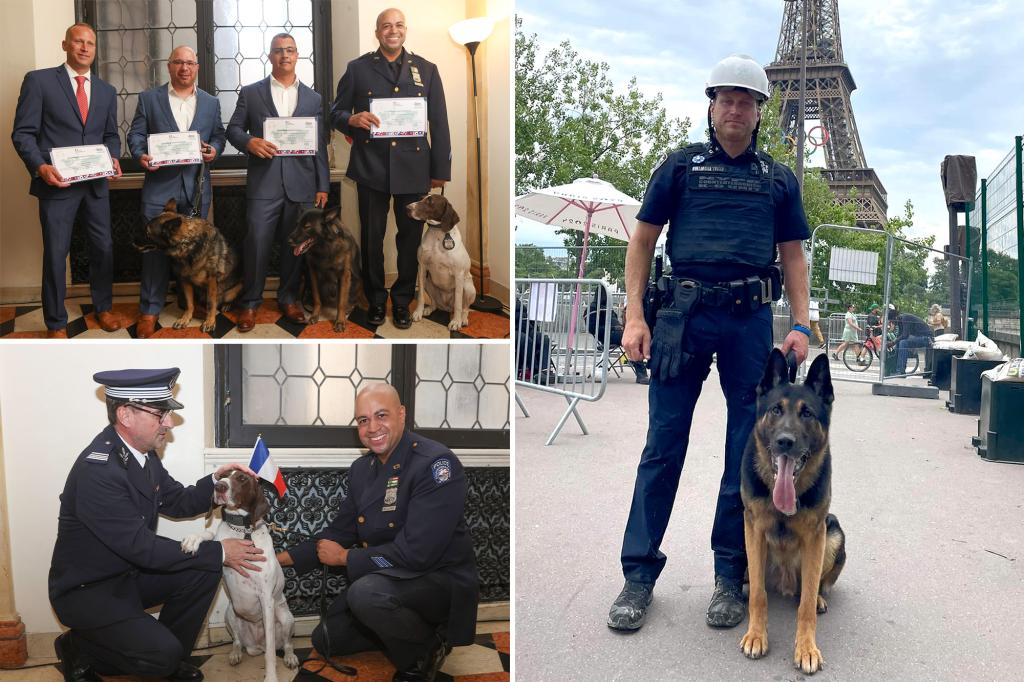 Bomb-sniffing NYPD K9s, cop counterparts honored at French consulate